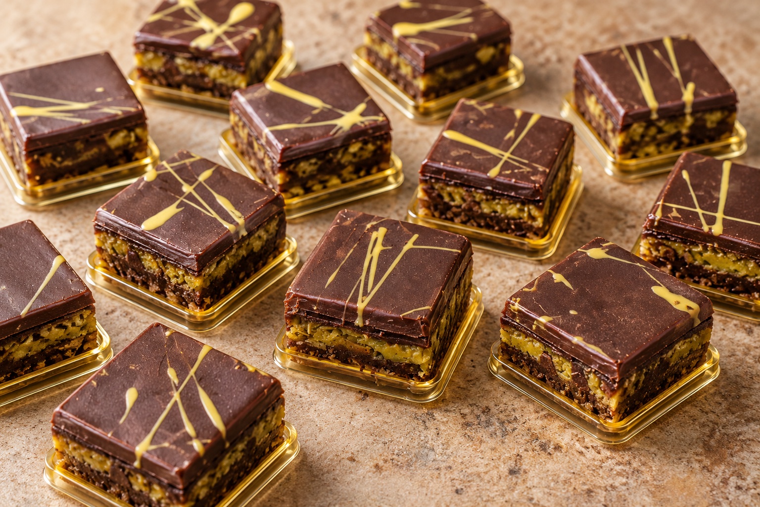 Chocolate-layer desserts prepared for a catered occasion