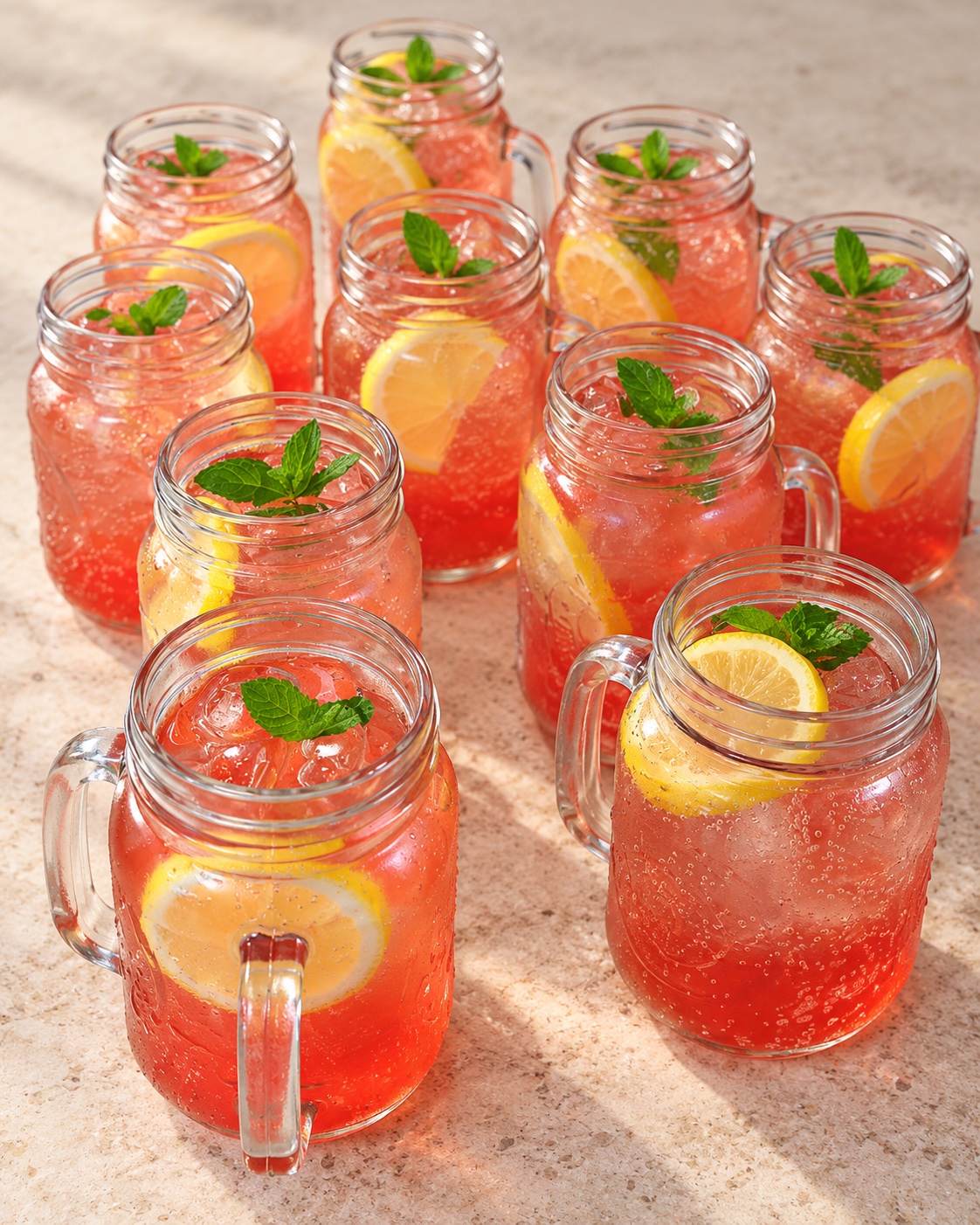 Pink citrus and mint drinks prepared for a celebration